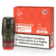Elf Bar Mate P1 prefilled pod in Razz Lychee flavor, combining sweet raspberry with exotic lychee for a fruity and refreshing vape, designed for use with the Elf Bar Mate device for smooth and flavorful performance